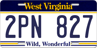 WV license plate 2PN827