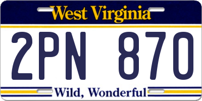 WV license plate 2PN870