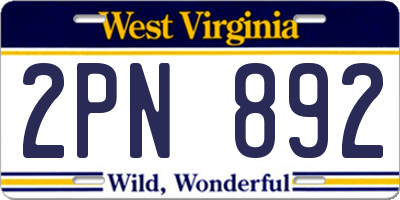WV license plate 2PN892