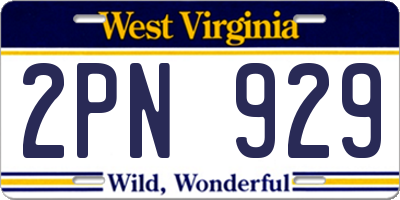 WV license plate 2PN929