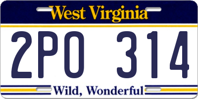 WV license plate 2PO314