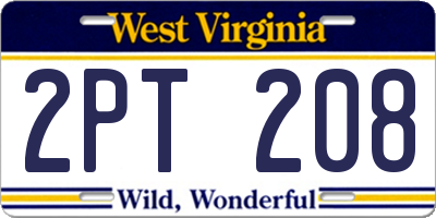 WV license plate 2PT208