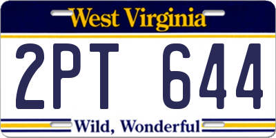 WV license plate 2PT644