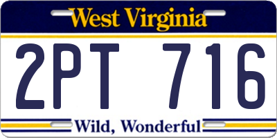 WV license plate 2PT716