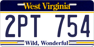 WV license plate 2PT754