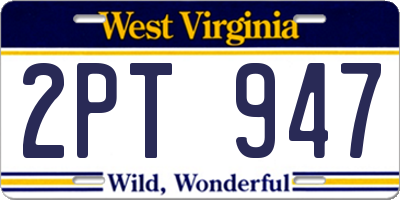 WV license plate 2PT947
