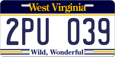 WV license plate 2PU039