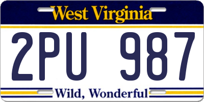 WV license plate 2PU987