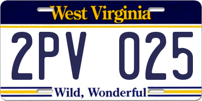 WV license plate 2PV025
