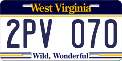 WV license plate 2PV070