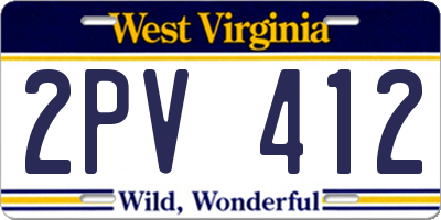 WV license plate 2PV412