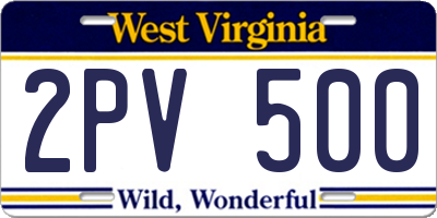 WV license plate 2PV500