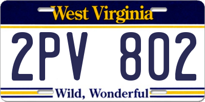 WV license plate 2PV802