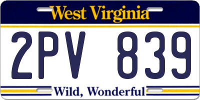 WV license plate 2PV839