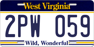 WV license plate 2PW059