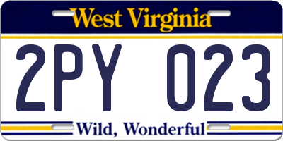 WV license plate 2PY023