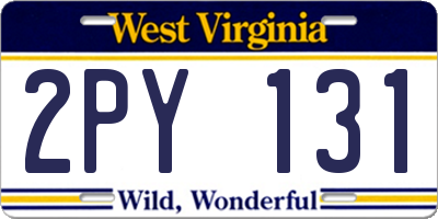 WV license plate 2PY131