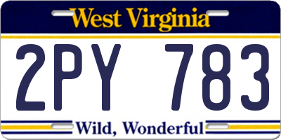 WV license plate 2PY783