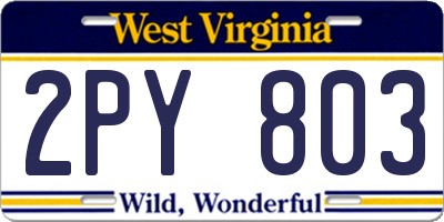 WV license plate 2PY803