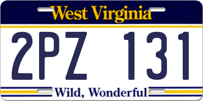 WV license plate 2PZ131