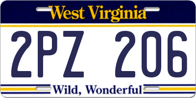 WV license plate 2PZ206