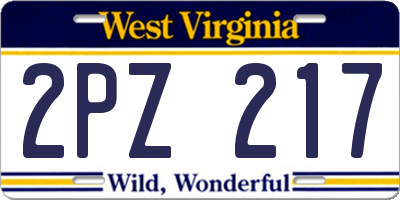 WV license plate 2PZ217