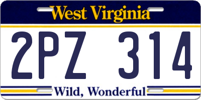 WV license plate 2PZ314