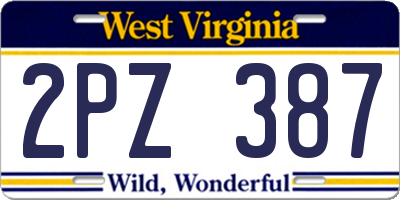 WV license plate 2PZ387