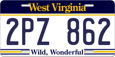 WV license plate 2PZ862