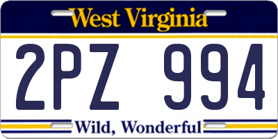 WV license plate 2PZ994
