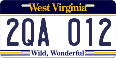 WV license plate 2QA012