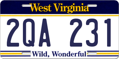 WV license plate 2QA231