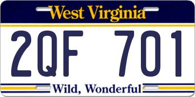 WV license plate 2QF701