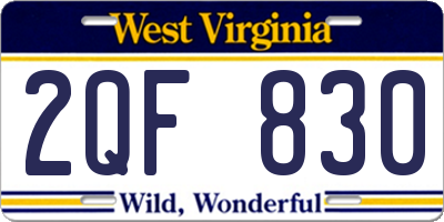 WV license plate 2QF830