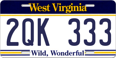 WV license plate 2QK333