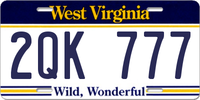 WV license plate 2QK777