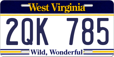 WV license plate 2QK785