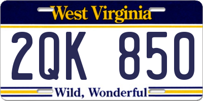 WV license plate 2QK850