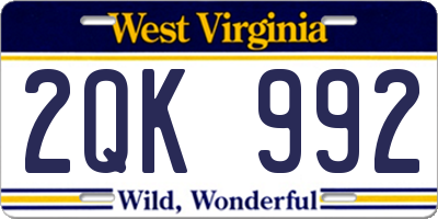 WV license plate 2QK992