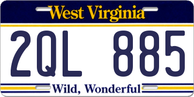 WV license plate 2QL885