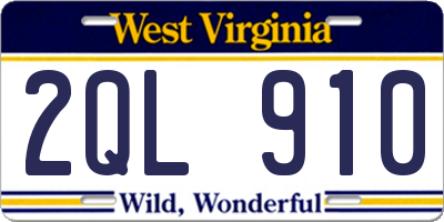 WV license plate 2QL910