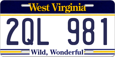 WV license plate 2QL981