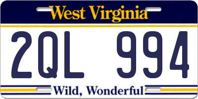 WV license plate 2QL994