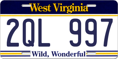 WV license plate 2QL997