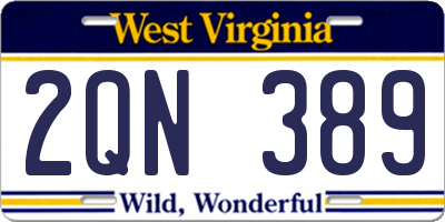 WV license plate 2QN389