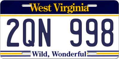 WV license plate 2QN998