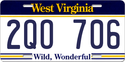 WV license plate 2QO706