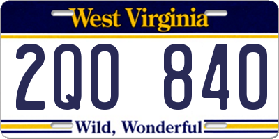 WV license plate 2QO840