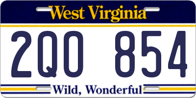 WV license plate 2QO854