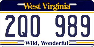 WV license plate 2QO989